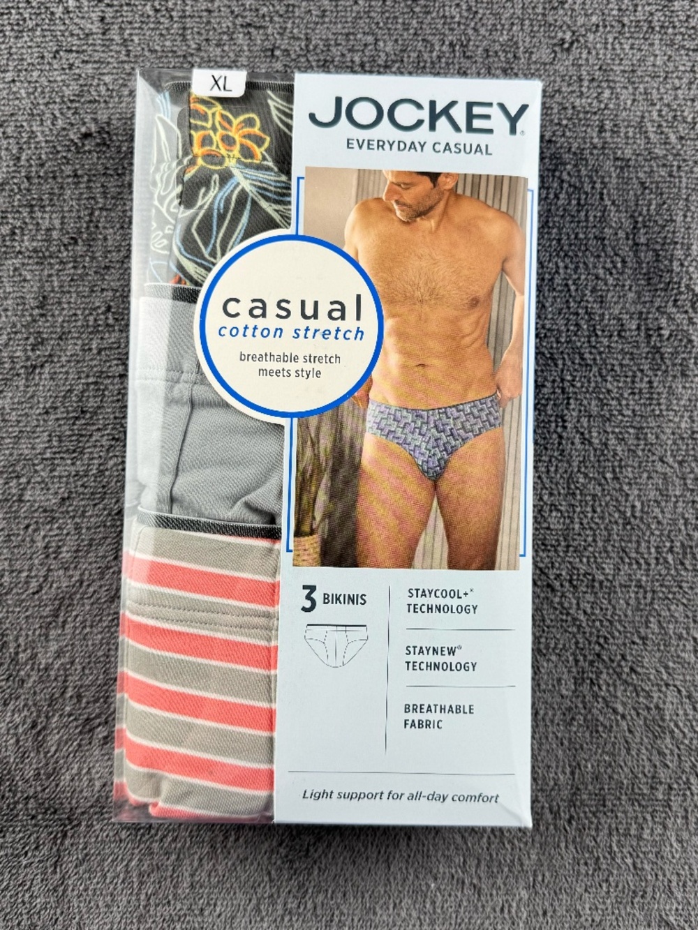 Jockey men's bikini briefs three pack - casual cotton stretch / true style range